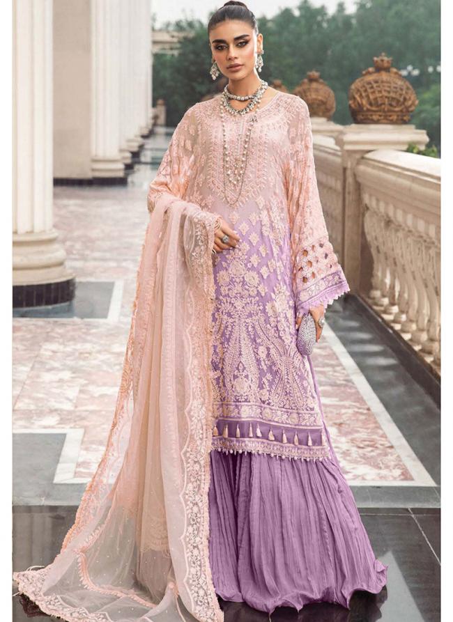 Faux Georgette Pink Lilac Party Wear Embroidery Work Pakistani Suit